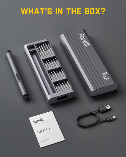Fanttik E1 Pro Mini Electric Screwdriver, Precision Screwdriver Set with LED Light, 24 Magnetic Bits, Max. 3 N.m, Magnetic Storage, 5/32''Hex, Repair Tool Set for Phone Camera Laptop Watch
