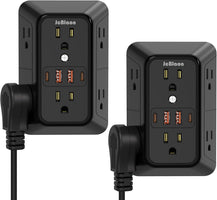 Surge Protector Outlet Extender, 6 Outlet Extender with 4 USB Charging Ports (2 USB C), 3 Sided Multi Plug Wall Adapter for Home, Office, Travel-2 Pack,Black