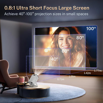Mini Projector with WiFi 6 and Bluetooth 5.4 Built-in Apps for Bedroom Portable Projector Android 14 Smart Auto Keystone 1080P 4K Support Compatible with iOS/HDMI/TV Stick VisualCube 300 White