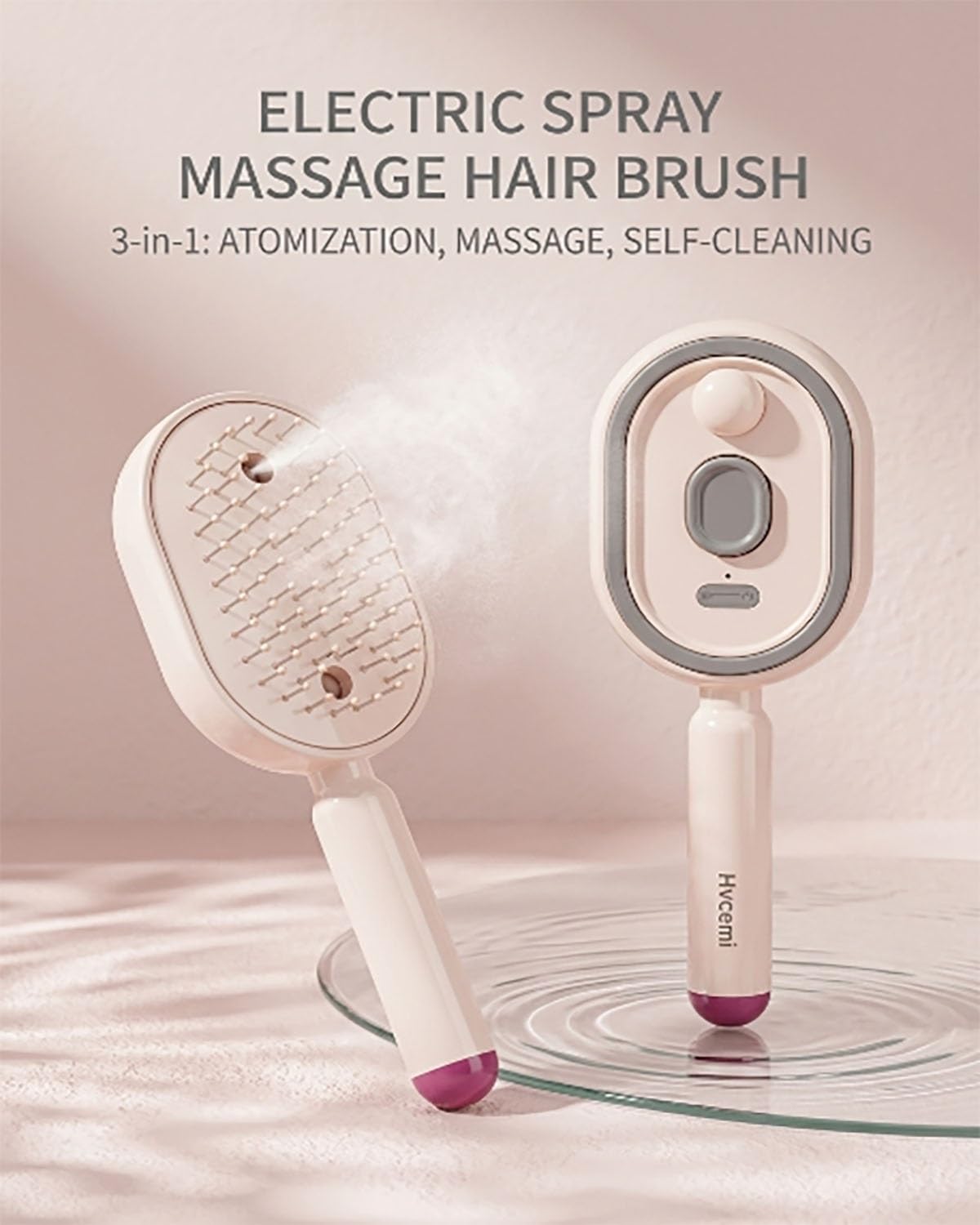 Electric Spray Air Cushion Massage Comb Water Mist Hair Steam Brush for Hair Care with Oil Cup Rechargeable Handheld Detangling Anti-Static Brushes Steamer Home Spa Gift for Dry Frizzy(#1)