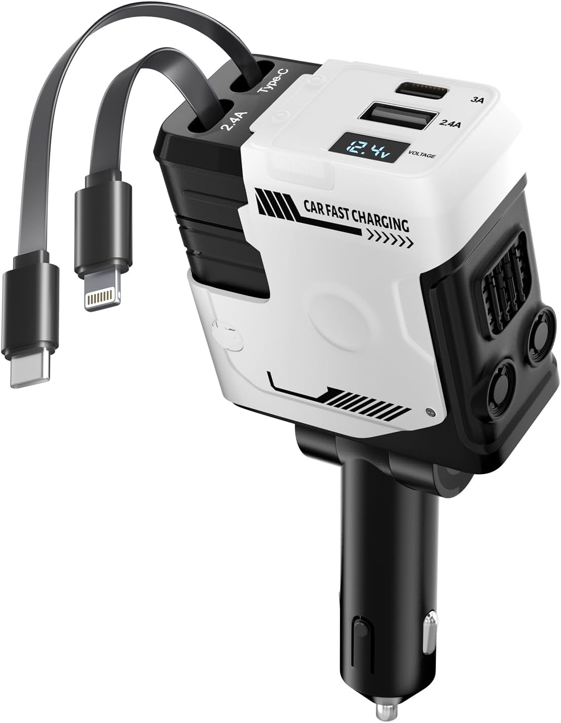 Retractable Car Charger with Retractable Cables (31.5 inch), 4 in 1 Super Fast Car Phone Charger, 2 USB Ports Car Charger Adapter, Compatible with iPhone 15 14 13 12 11 Pro Max, iPad, Pixel