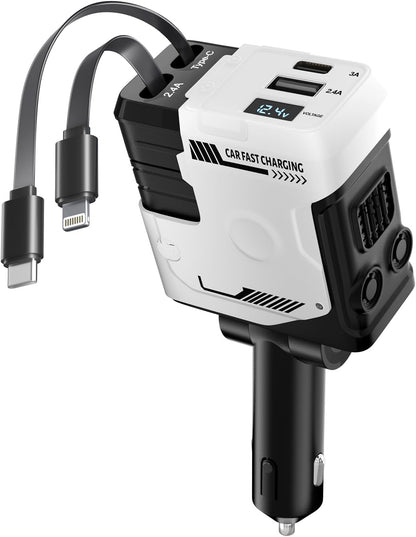 Retractable Car Charger with Retractable Cables (31.5 inch), 4 in 1 Super Fast Car Phone Charger, 2 USB Ports Car Charger Adapter, Compatible with iPhone 15 14 13 12 11 Pro Max, iPad, Pixel