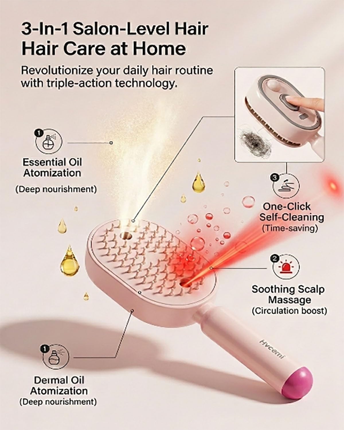 Electric Spray Air Cushion Massage Comb Water Mist Hair Steam Brush for Hair Care with Oil Cup Rechargeable Handheld Detangling Anti-Static Brushes Steamer Home Spa Gift for Dry Frizzy(#1)
