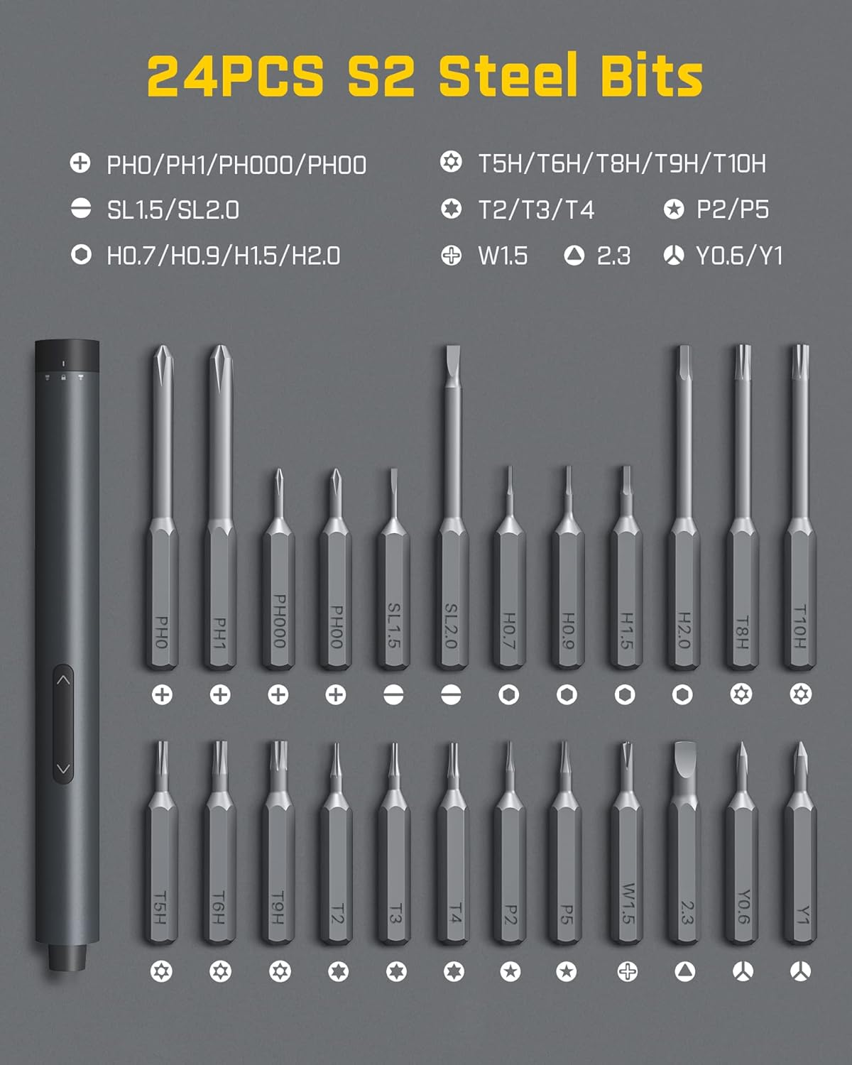 Fanttik E1 Pro Mini Electric Screwdriver, Precision Screwdriver Set with LED Light, 24 Magnetic Bits, Max. 3 N.m, Magnetic Storage, 5/32''Hex, Repair Tool Set for Phone Camera Laptop Watch