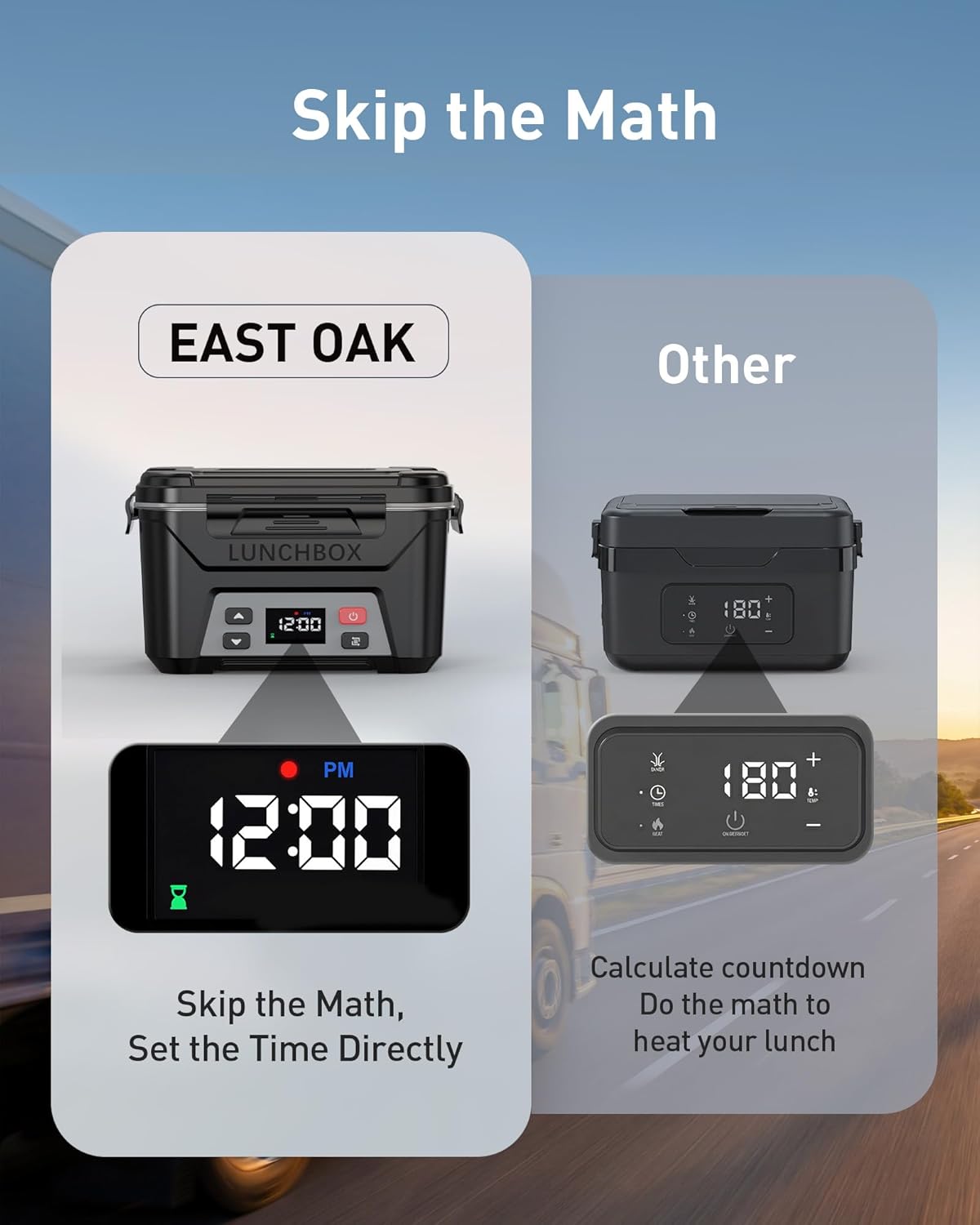 EAST OAK Cordless Electric Lunch Box for Adults, Battery Powered Heated Lunch Box for Work, Travel, 5.5 Cups Rechargeable Self Heating Food Heater, Memory Function & Automatic Keep Warm, Classic Black