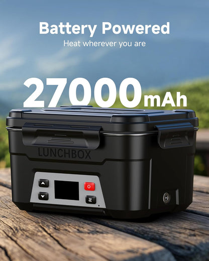 EAST OAK Heated Lunch Box for Men, Electric Lunch Box for Adults, 6.3 Cups Portable Food Warmer, 27000mAh Rechargeable Self Heating Food Heater with Memory Function, Automatic Keep Warm(Classic Black)