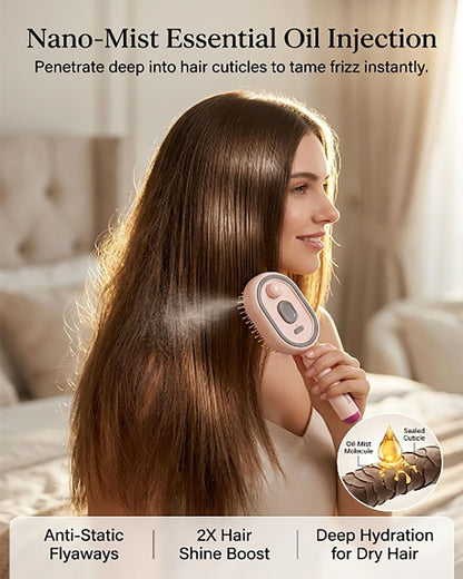 Electric Spray Air Cushion Massage Comb Water Mist Hair Steam Brush for Hair Care with Oil Cup Rechargeable Handheld Detangling Anti-Static Brushes Steamer Home Spa Gift for Dry Frizzy(#1)