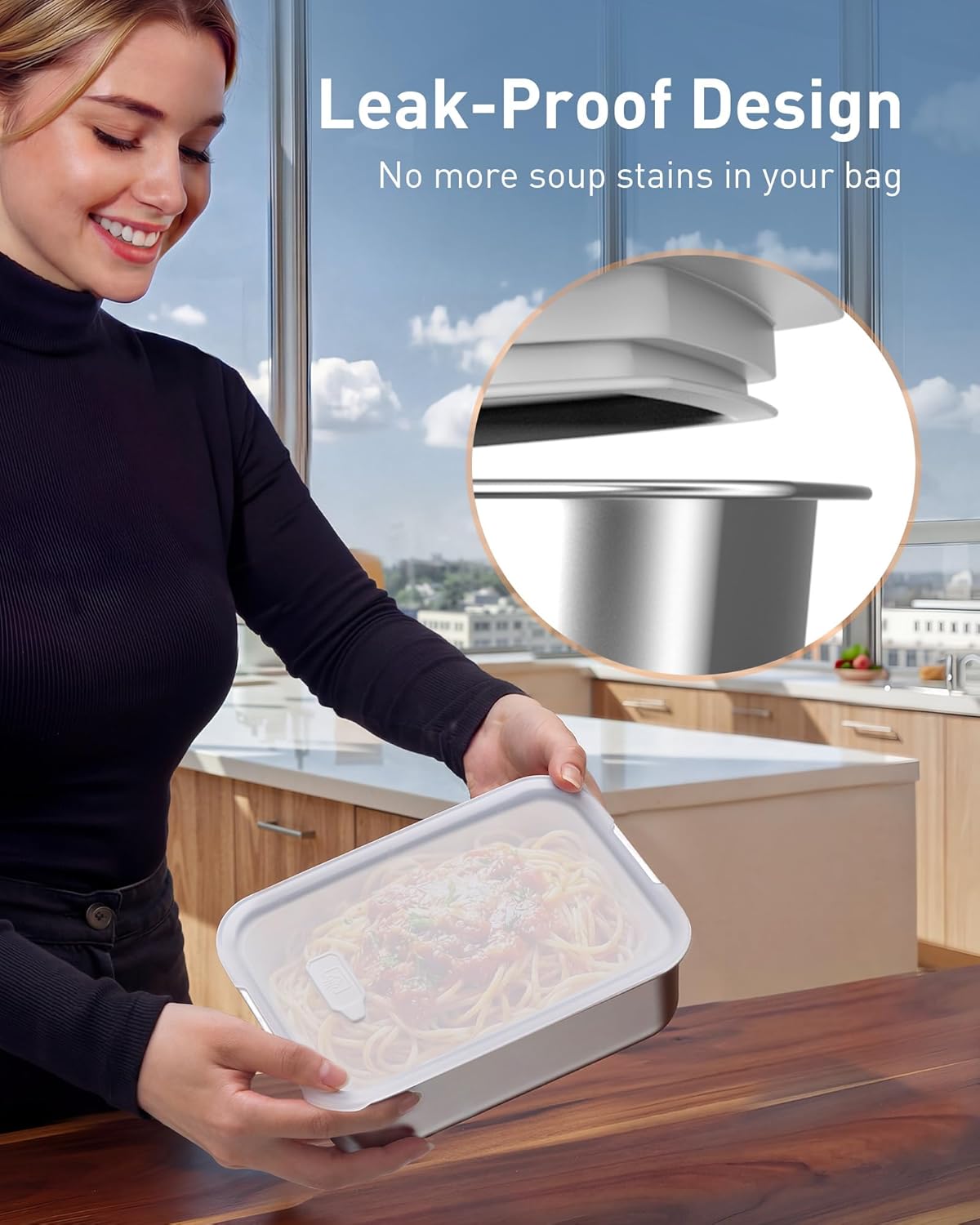 EAST OAK Cordless Electric Lunch Box for Adults, Battery Powered Heated Lunch Box for Work, Travel, 5.5 Cups Rechargeable Self Heating Food Heater, Memory Function & Automatic Keep Warm, Classic Black