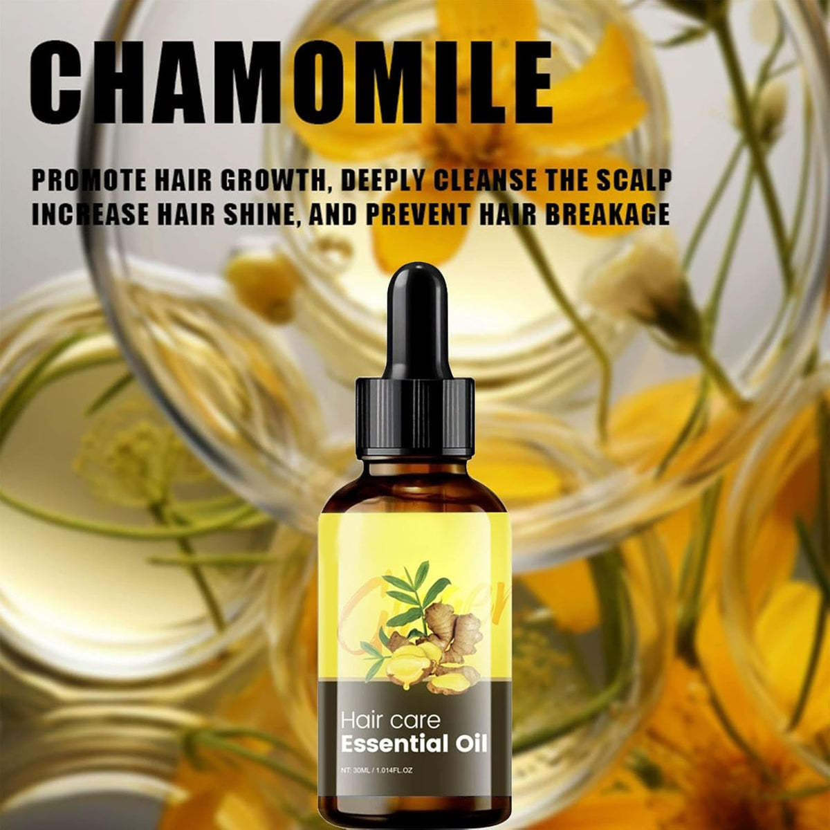Ginger Essential Oil with Natural Ginger Extract,Hair Essence Oil for Frizzy & Dry, Hydration and Nutrition, Hair Styling serum for Damaged Hair & Split Ends 1.06 oz