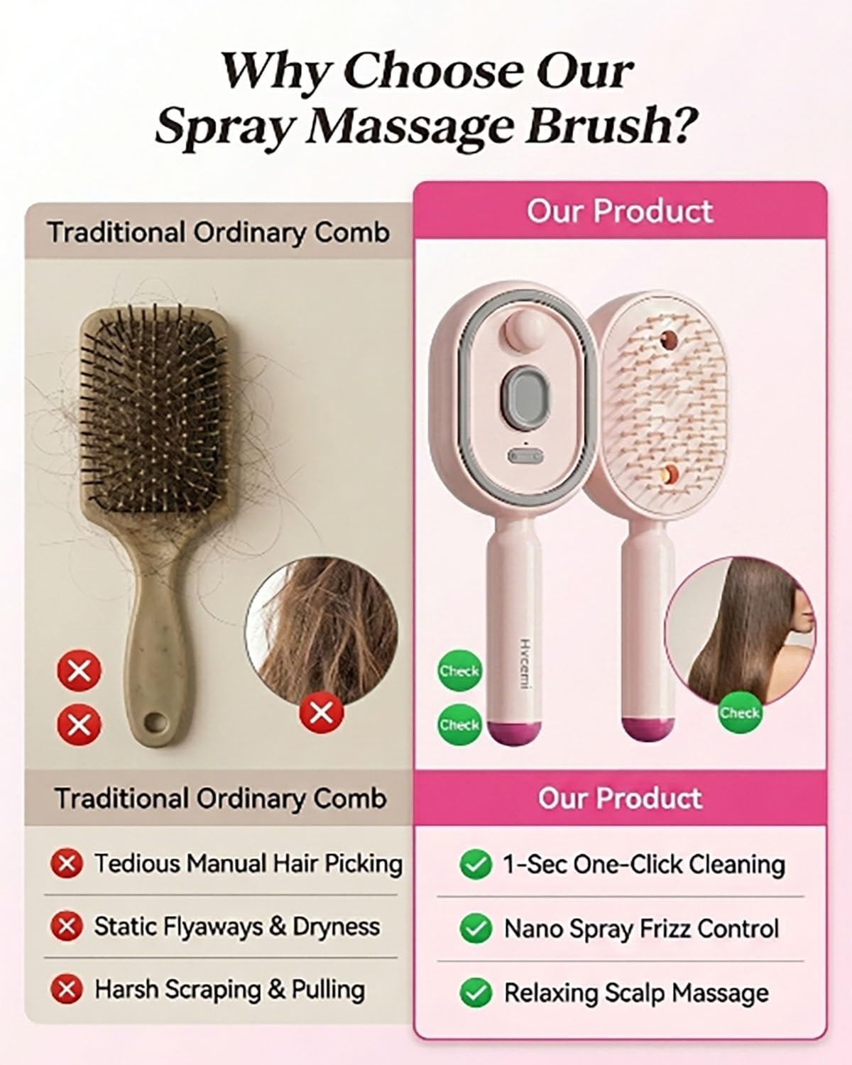 Electric Spray Air Cushion Massage Comb Water Mist Hair Steam Brush for Hair Care with Oil Cup Rechargeable Handheld Detangling Anti-Static Brushes Steamer Home Spa Gift for Dry Frizzy(#1)