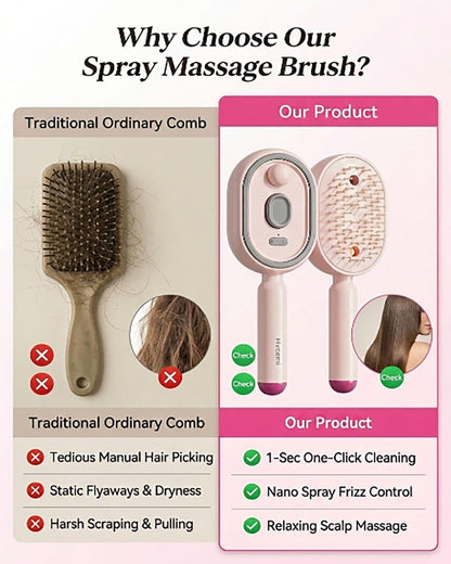 Electric Spray Air Cushion Massage Comb Water Mist Hair Steam Brush for Hair Care with Oil Cup Rechargeable Handheld Detangling Anti-Static Brushes Steamer Home Spa Gift for Dry Frizzy(#1)