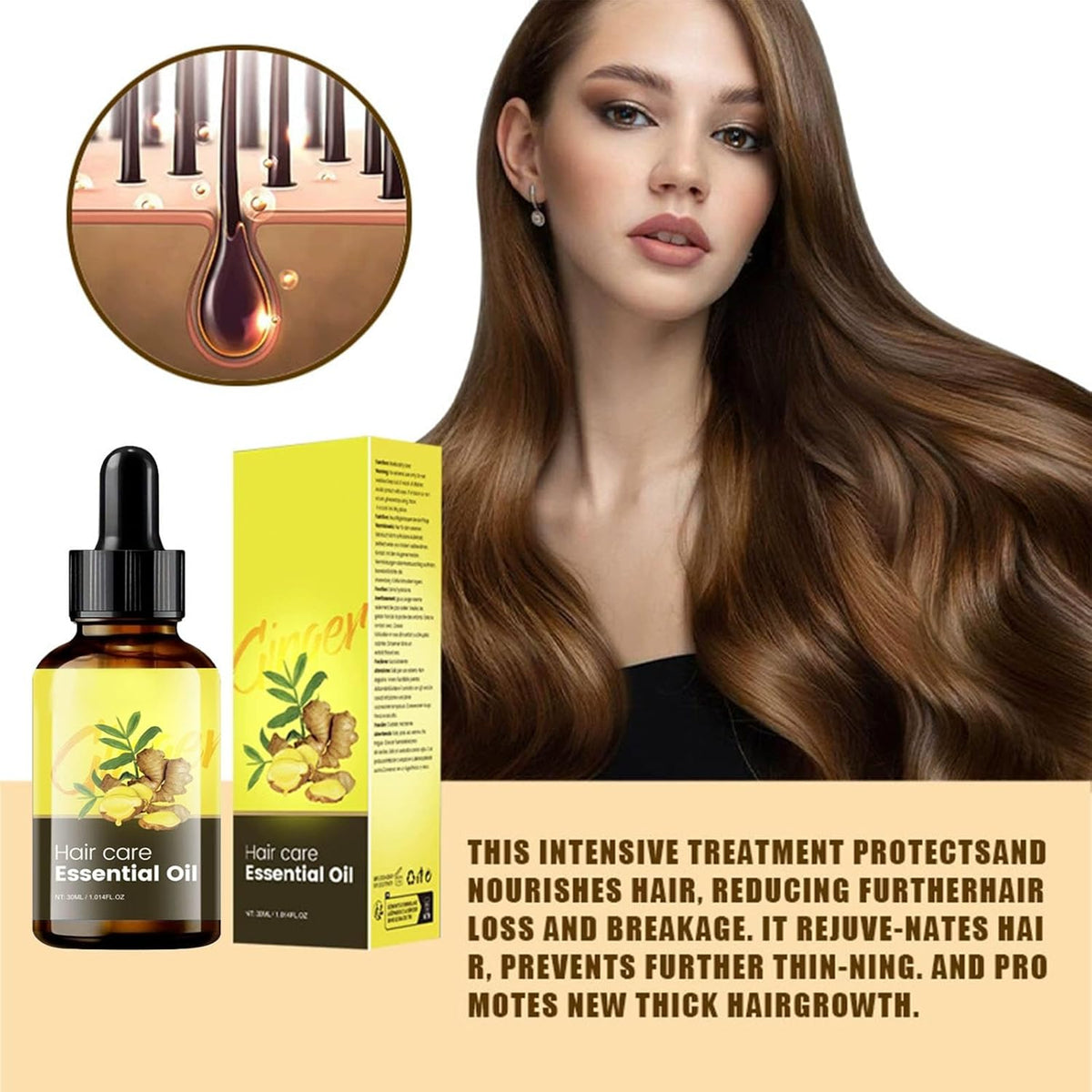 Ginger Essential Oil with Natural Ginger Extract,Hair Essence Oil for Frizzy & Dry, Hydration and Nutrition, Hair Styling serum for Damaged Hair & Split Ends 1.06 oz