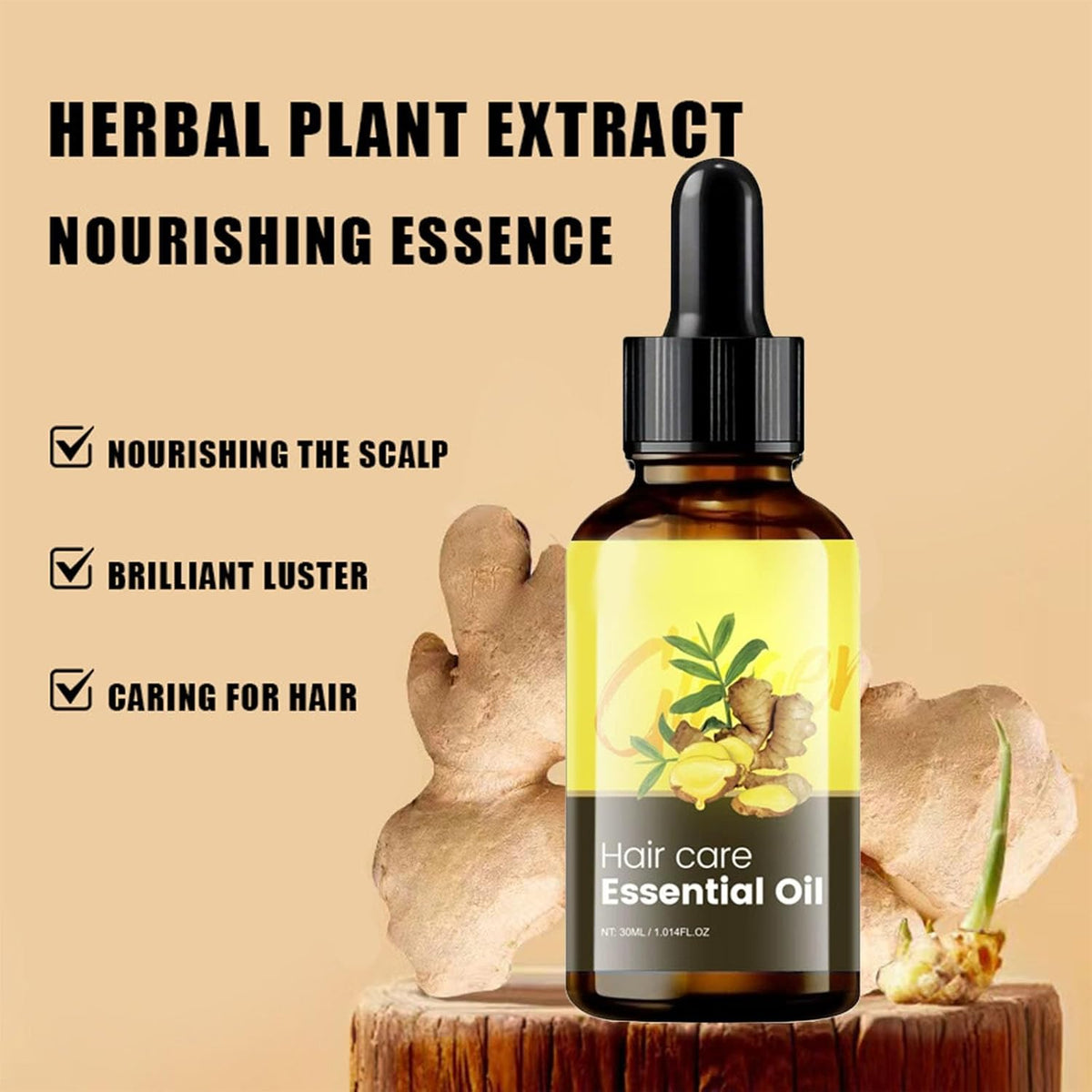 Ginger Essential Oil with Natural Ginger Extract,Hair Essence Oil for Frizzy & Dry, Hydration and Nutrition, Hair Styling serum for Damaged Hair & Split Ends 1.06 oz