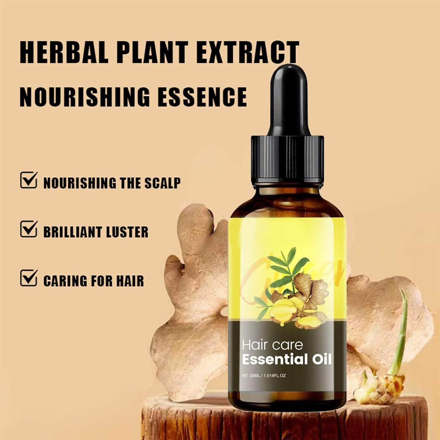 Ginger Essential Oil with Natural Ginger Extract,Hair Essence Oil for Frizzy & Dry, Hydration and Nutrition, Hair Styling serum for Damaged Hair & Split Ends 1.06 oz